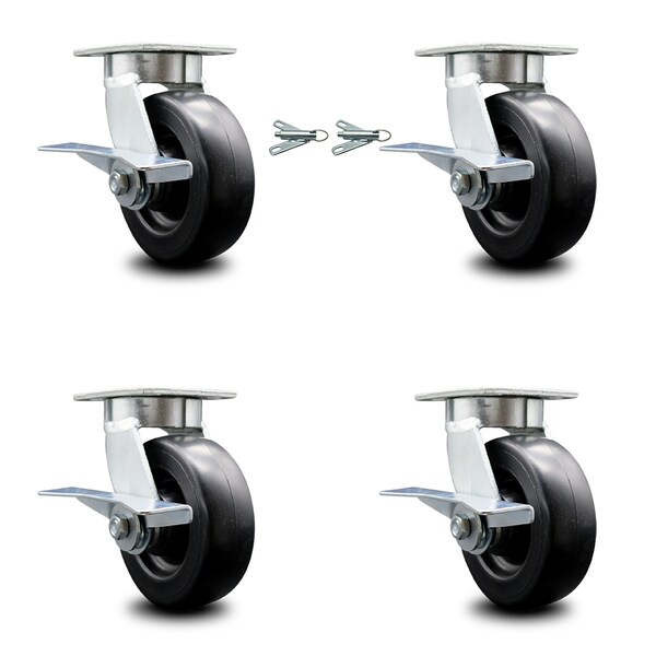 Service Caster 6 Inch Kingpinless Polyolefin Wheel Caster Brakes 2 Swivel Locks SCC, 4PK SCC-KP30S620-POR-SLB-BSL-2-SLB-2 - main